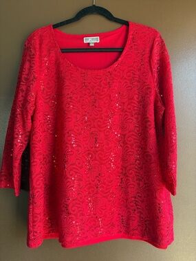 NWOT- JM Collection Red Sequin Shimmer Top